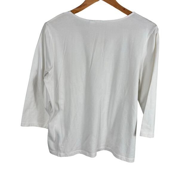 Chico's Shirt Blouse Womens Large White Scoop Neck Geometric Soft Stretch Casual - Picture 2 of 10